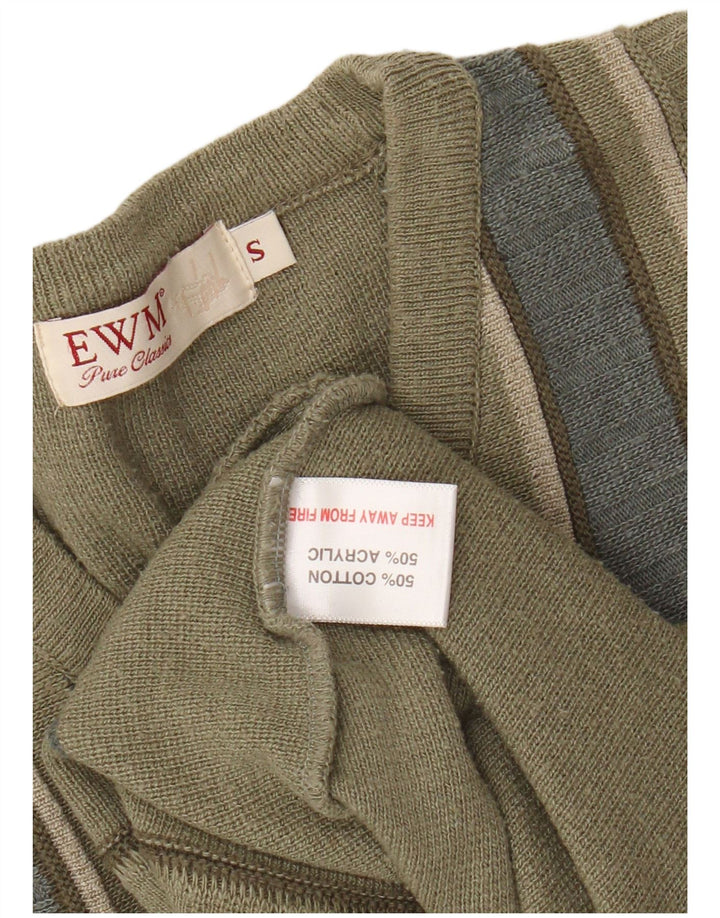 EWM Herre V-hals sweater Small Khaki stribet bomuld