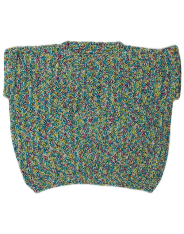 Vintage Kvinders Crop Boat Neck Jumper Sweater UK 16 Large Green Flecked