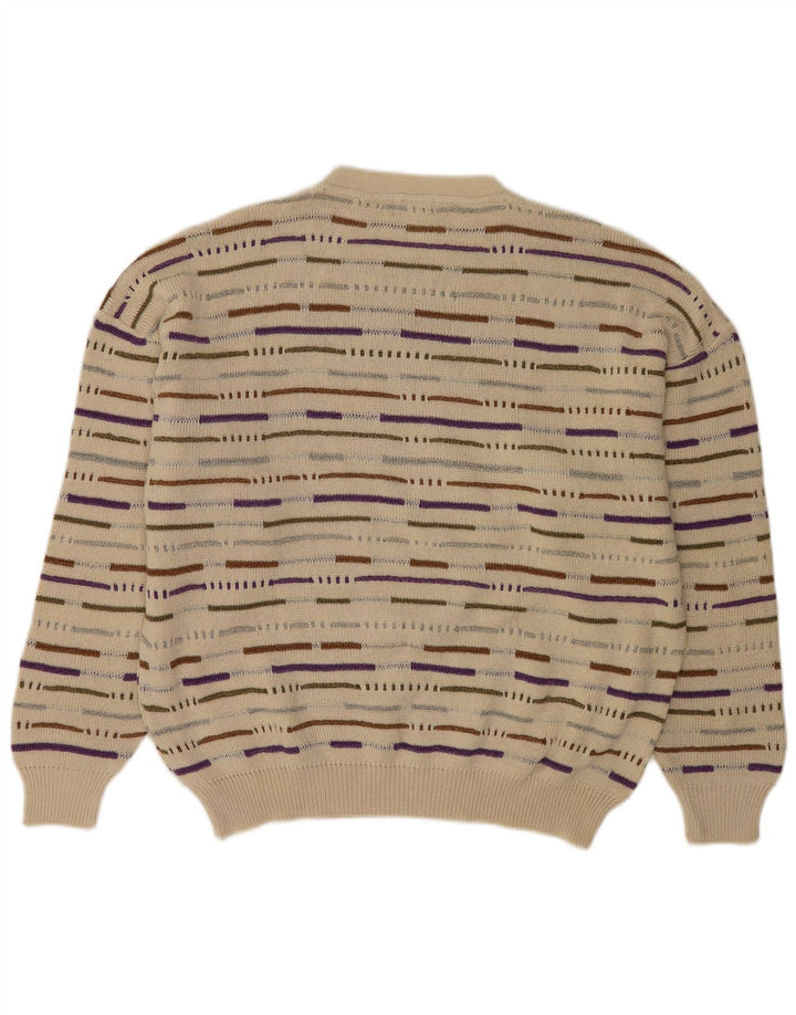 Vintage herre rund hals sweater XL beige stribet