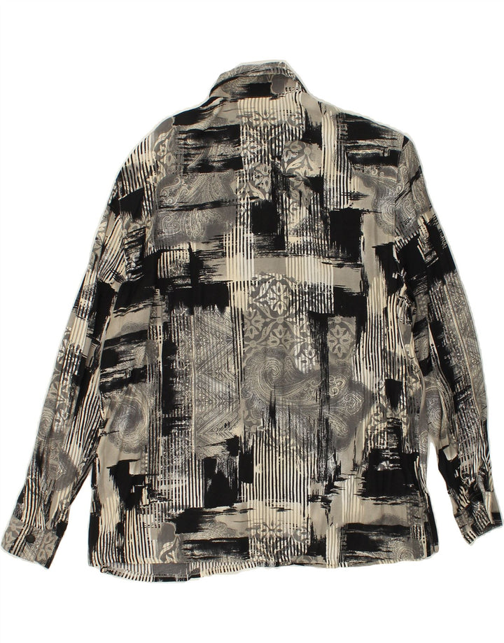 SAN REMO Womens Oversized Shirt Blouse IT 40 Small Grey Patchwork Viscose | Vintage San Remo | Thrift | Second-Hand San Remo | Used Clothing | Messina Hembry 