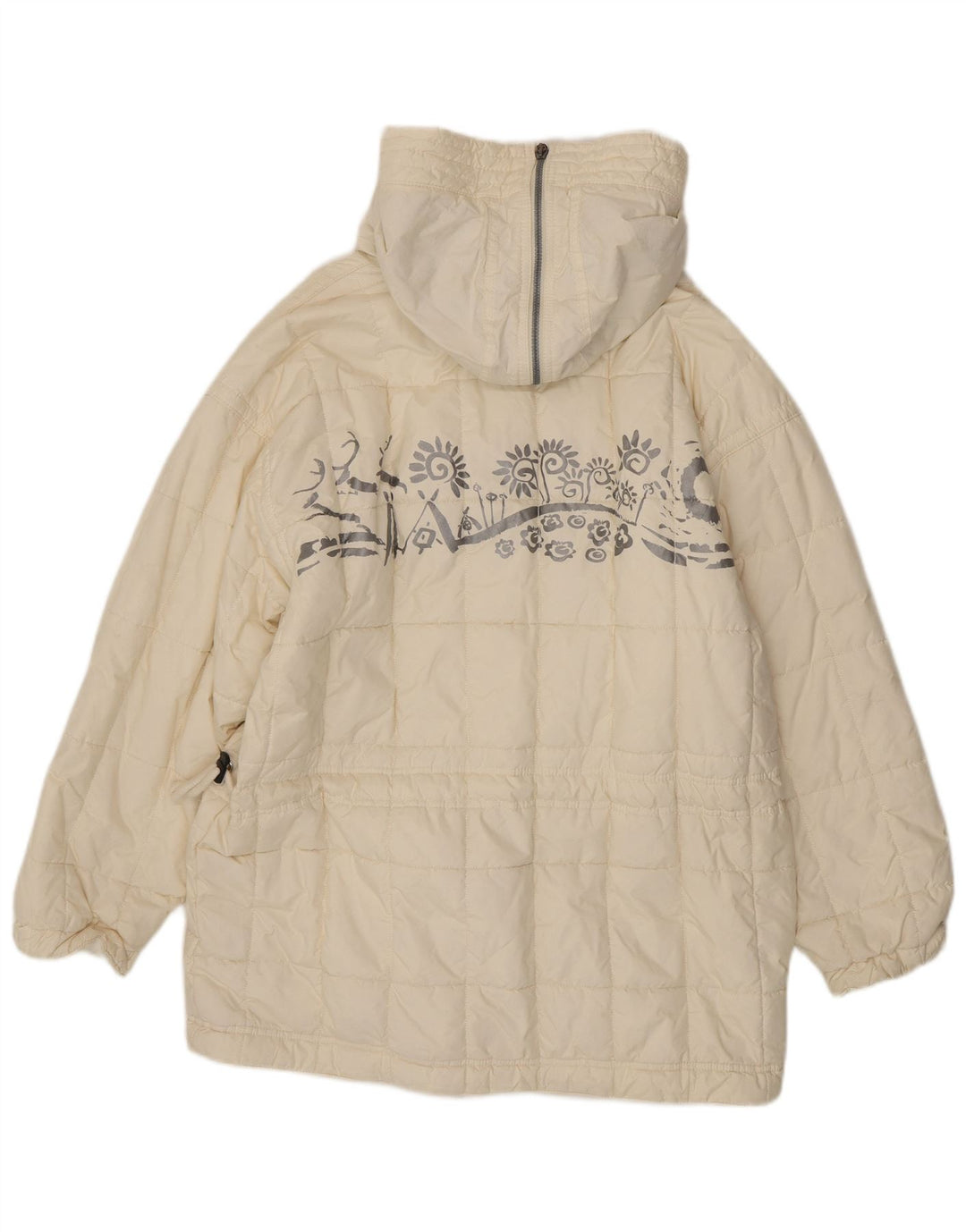 Vintage Dame Oversized Polstret Frakke UK 10 Small White Paisley Polyester