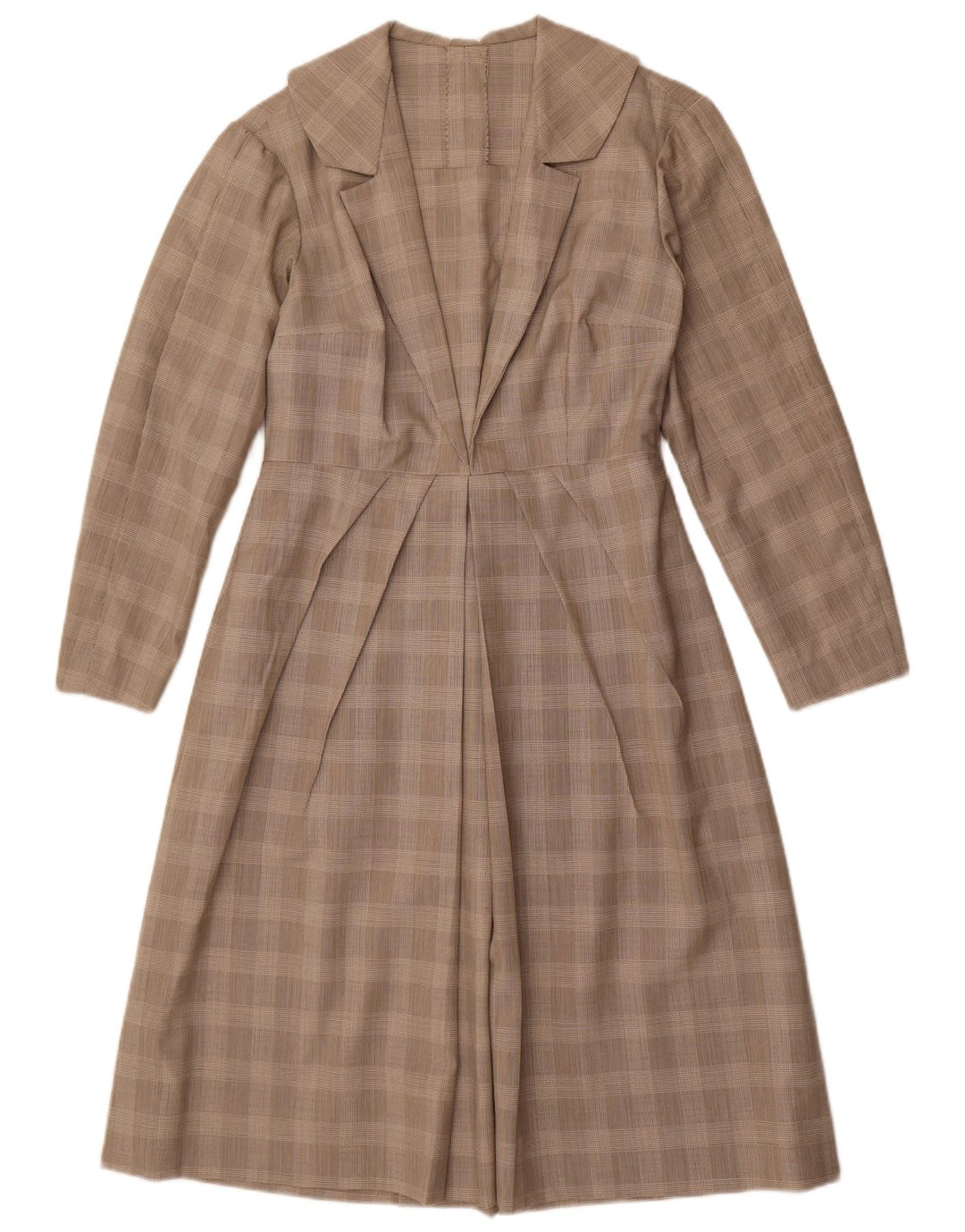 Vintage Dame Langærmet A-Line Kjole UK 12 Medium Grey Check