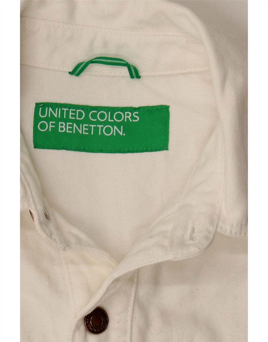 BENETTON Womens Denim Jacket UK 12 Medium  White Cotton Vintage Benetton and Second-Hand Benetton from Messina Hembry 