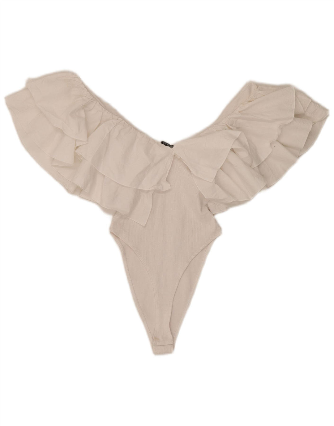 Zara Womens Ruffle Bodysuit UK 8 Small White Bomuld