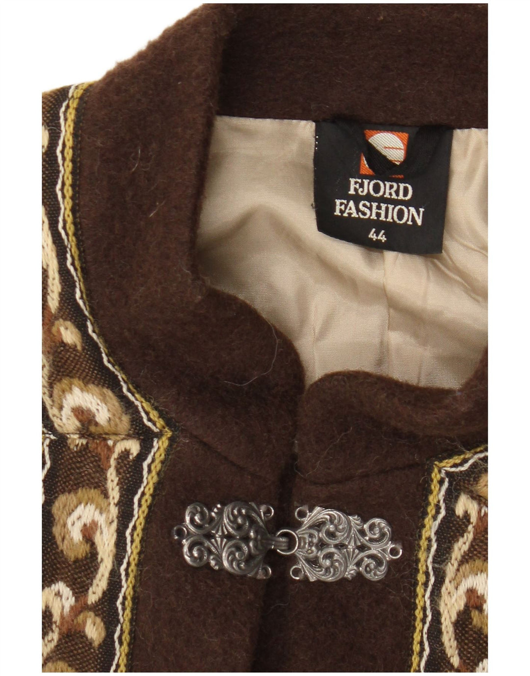 Fjord Dame Blazer Jakke EU 44 XL Beige Fair Isle Wool Retro