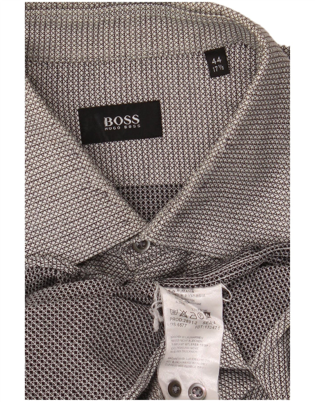 HUGO BOSS Flanellskjorte herre str. 17 1/2 44 XL Grå Geometrisk Bomuld