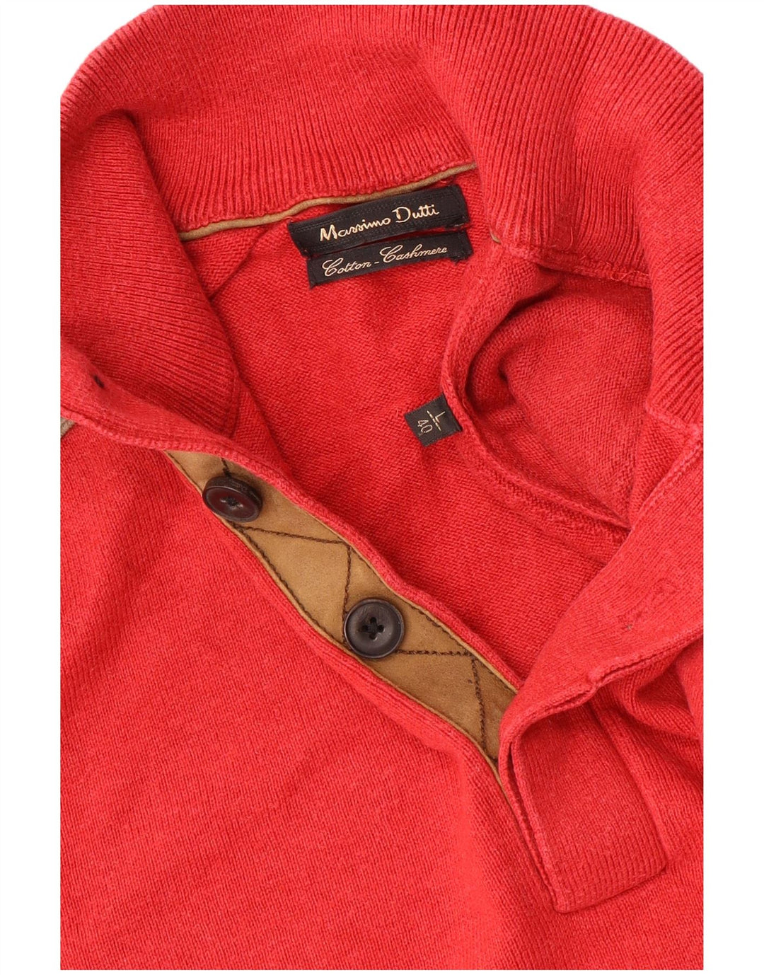 Massimo Dutti Herre Button Neck Jumper Sweater Stor Rød Colourblock Bomuld