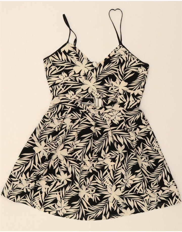 VINTAGE Womens Sundress UK 10 Small Black Floral Polyester Vintage Vintage and Second-Hand Vintage from Messina Hembry 