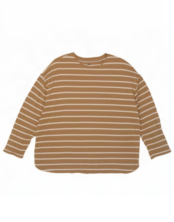 Gap Womens Oversized Top Langærmet UK 20 2XL Beige Stribet Rayon