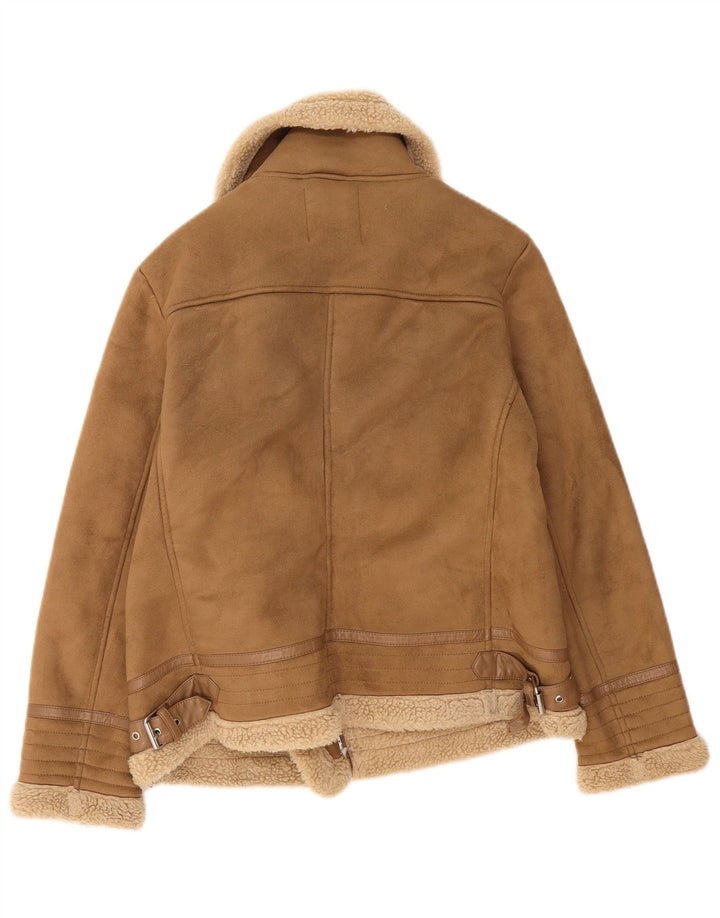 Zara Dame Sherpa Jacket UK 16 Large Beige Polyester