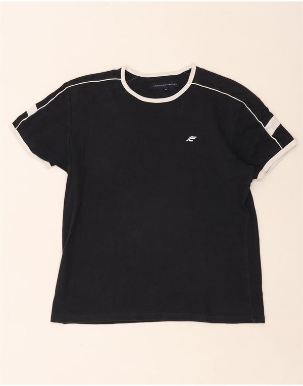 French Connection Mens T-Shirt Top Medium Black Colourblock Cotton
