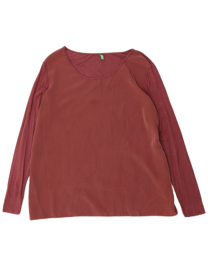 Benetton Dame Top Langærmet UK 16 Large Maroon Viscose