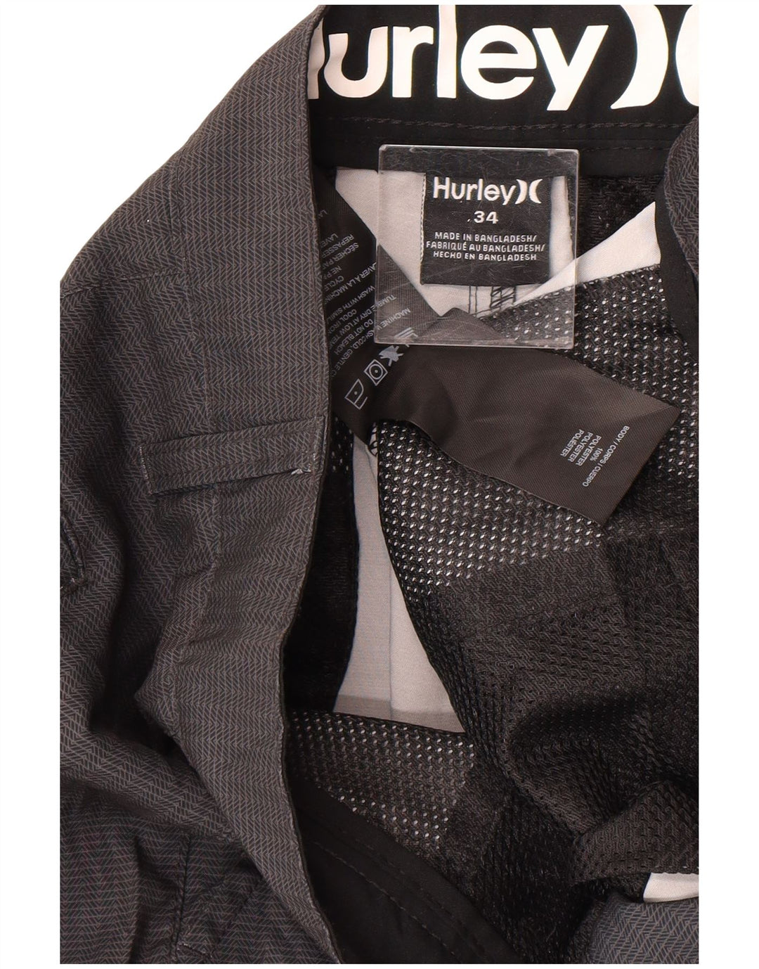 HURLEY Mens Chino Shorts W34 Large Grey Herringbone Polyester