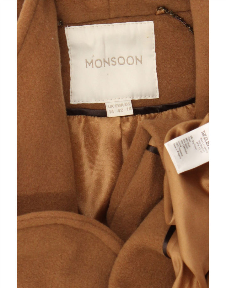 Monsoon Dame Overfrakke UK 14 Medium Brun Uld