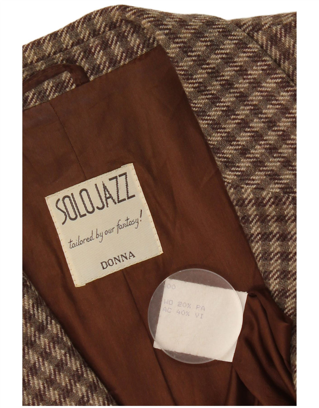Vintage Dame 2-knaps blazerjakke IT 42 Medium Brown Houndstooth Uld