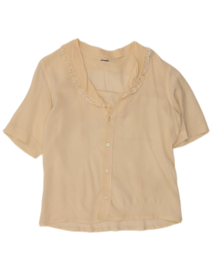 Vintage kvinders kortærmet skjortebluse UK 14 Medium Off White