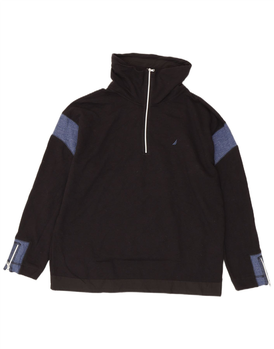 Nautica Sweatshirt med lynlås til mænd Medium Sort Colourblock Bomuld