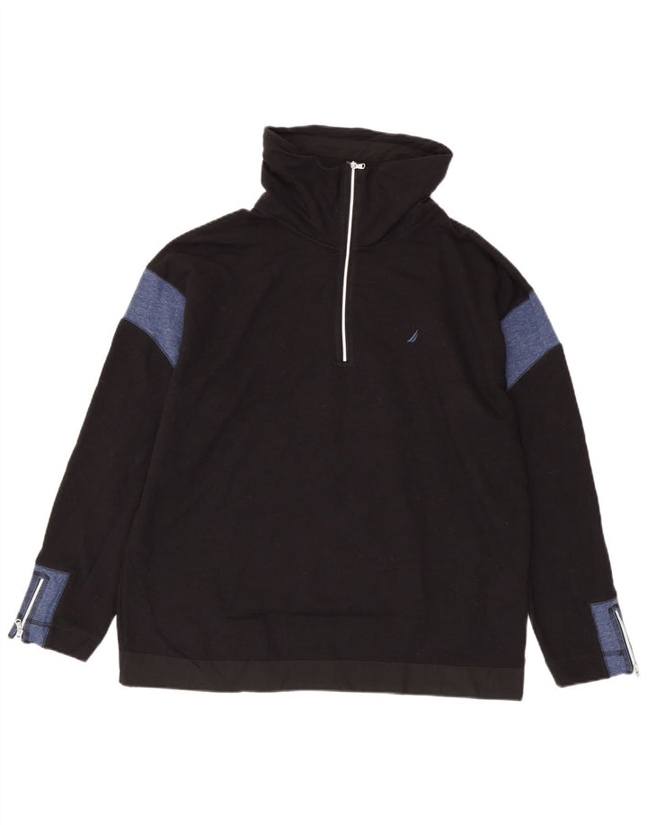 Nautica Sweatshirt med lynlås til mænd Medium Sort Colourblock Bomuld