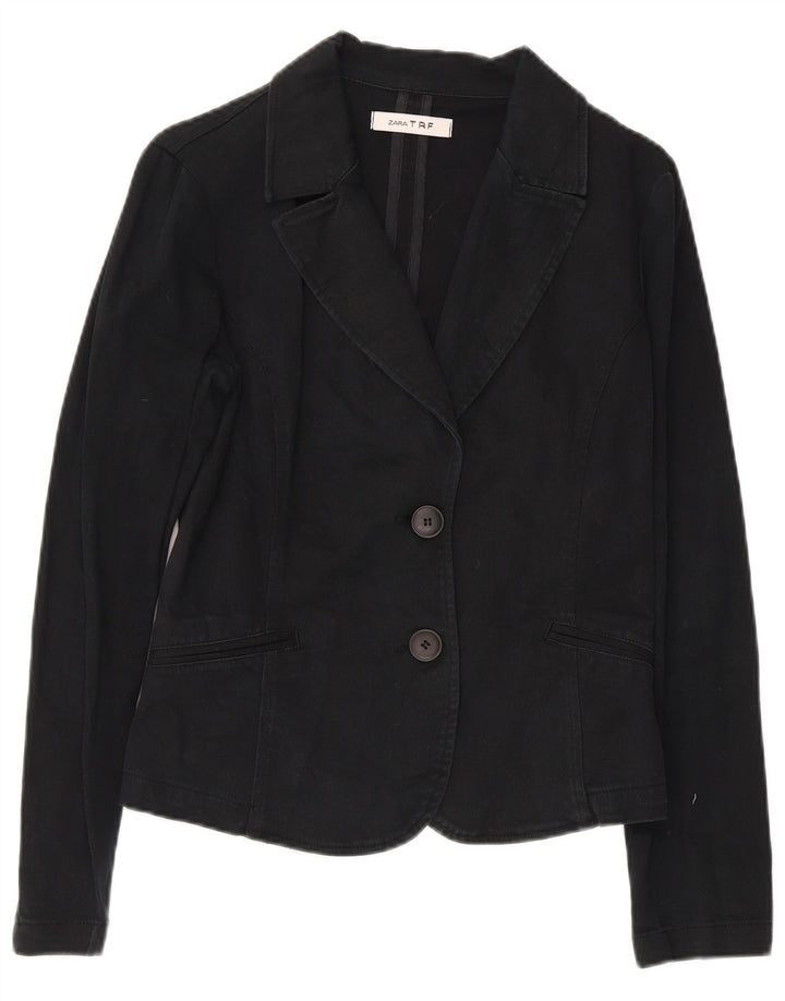 Zara Dame Trafaluc 2 Button Blazer Jacket UK 14 Large Black Bomuld