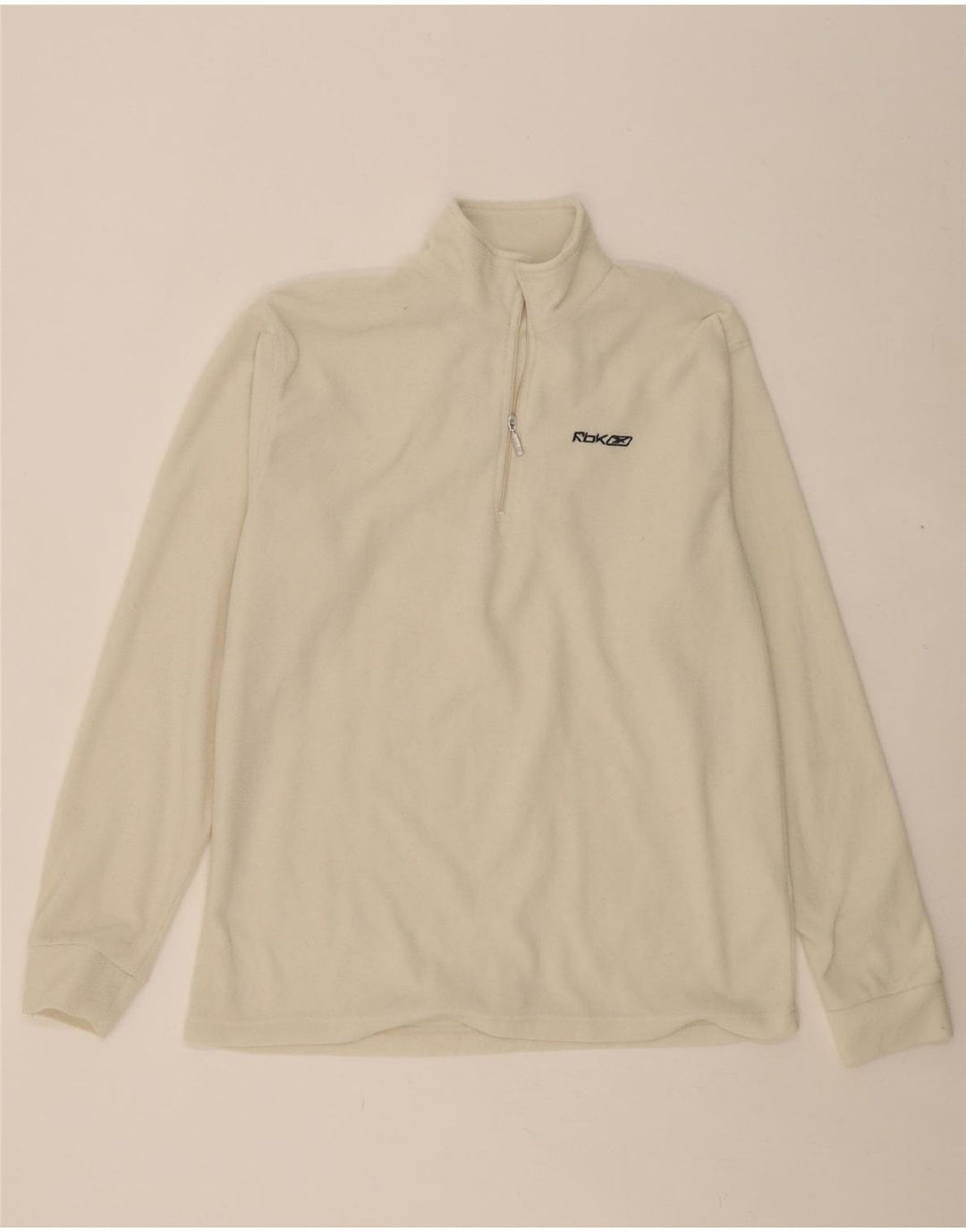 REEBOK Mens Zip Neck Fleece Jumper Large White Polyester Vintage Reebok and Second-Hand Reebok from Messina Hembry 