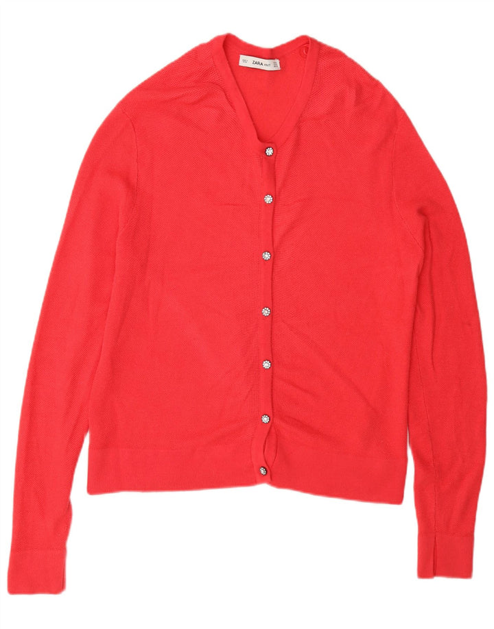 Zara Womens Regular Fit Cardigan Sweater UK 12 Medium Red Viscose