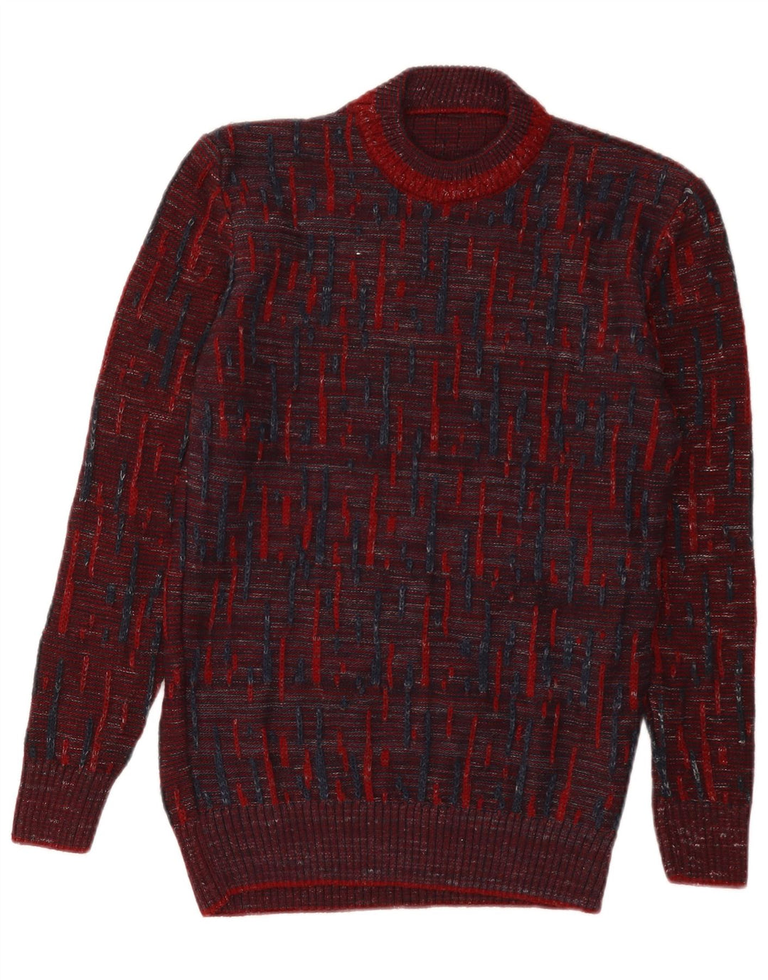 Vintage Dame Turtle Neck Jumper Sweater UK 12 Medium Burgundy stribet