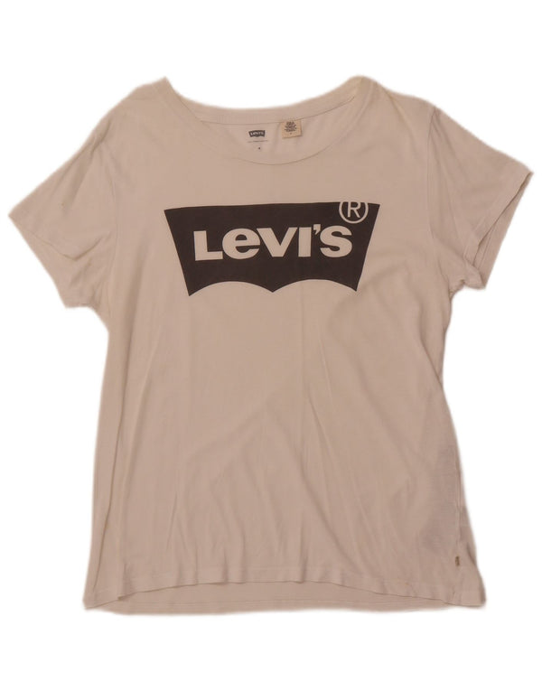 LEVI'S Grafisk T-shirt top til kvinder UK 12 Medium hvid bomuld