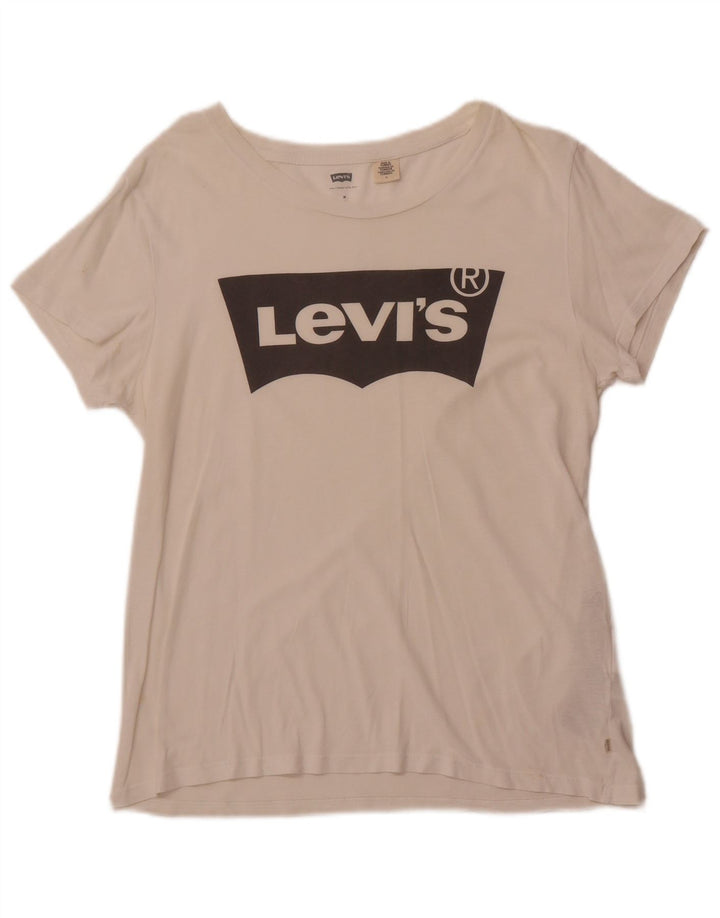 LEVI'S Grafisk T-shirt top til kvinder UK 12 Medium hvid bomuld