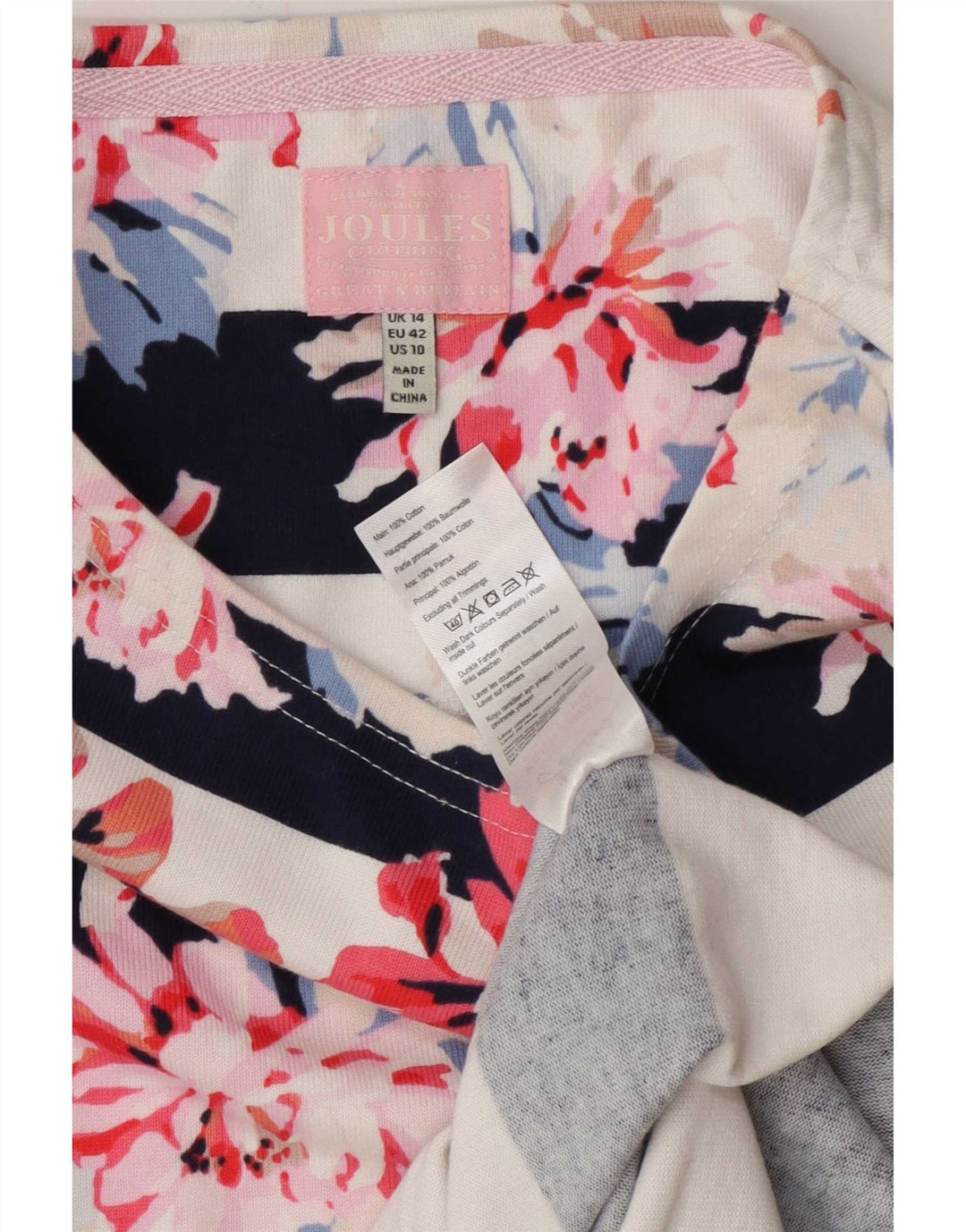 Joules Dame Top 3/4 ærmer UK 14 Medium White Floral Bomuld