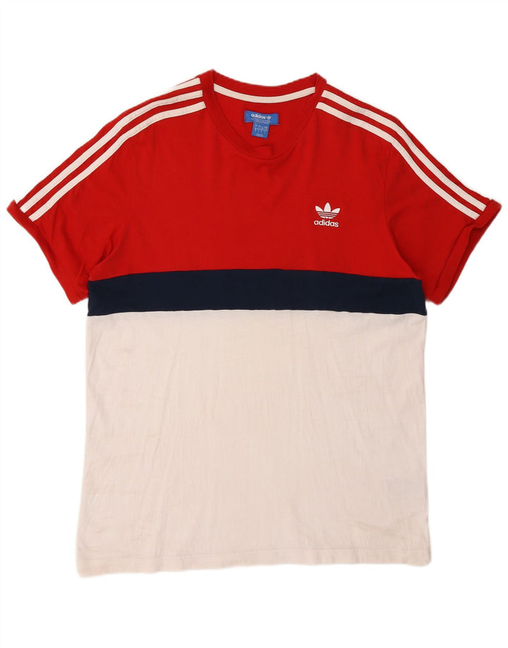 Adidas Herre T-Shirt Top Stor Rød Colourblock Bomuld