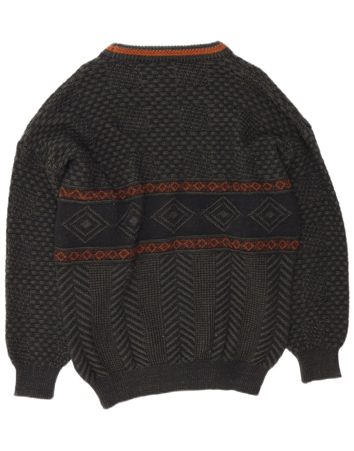 Carlo Comberti Herre Boat Neck Jumper Sweater Stor Grå Geometrisk Akryl