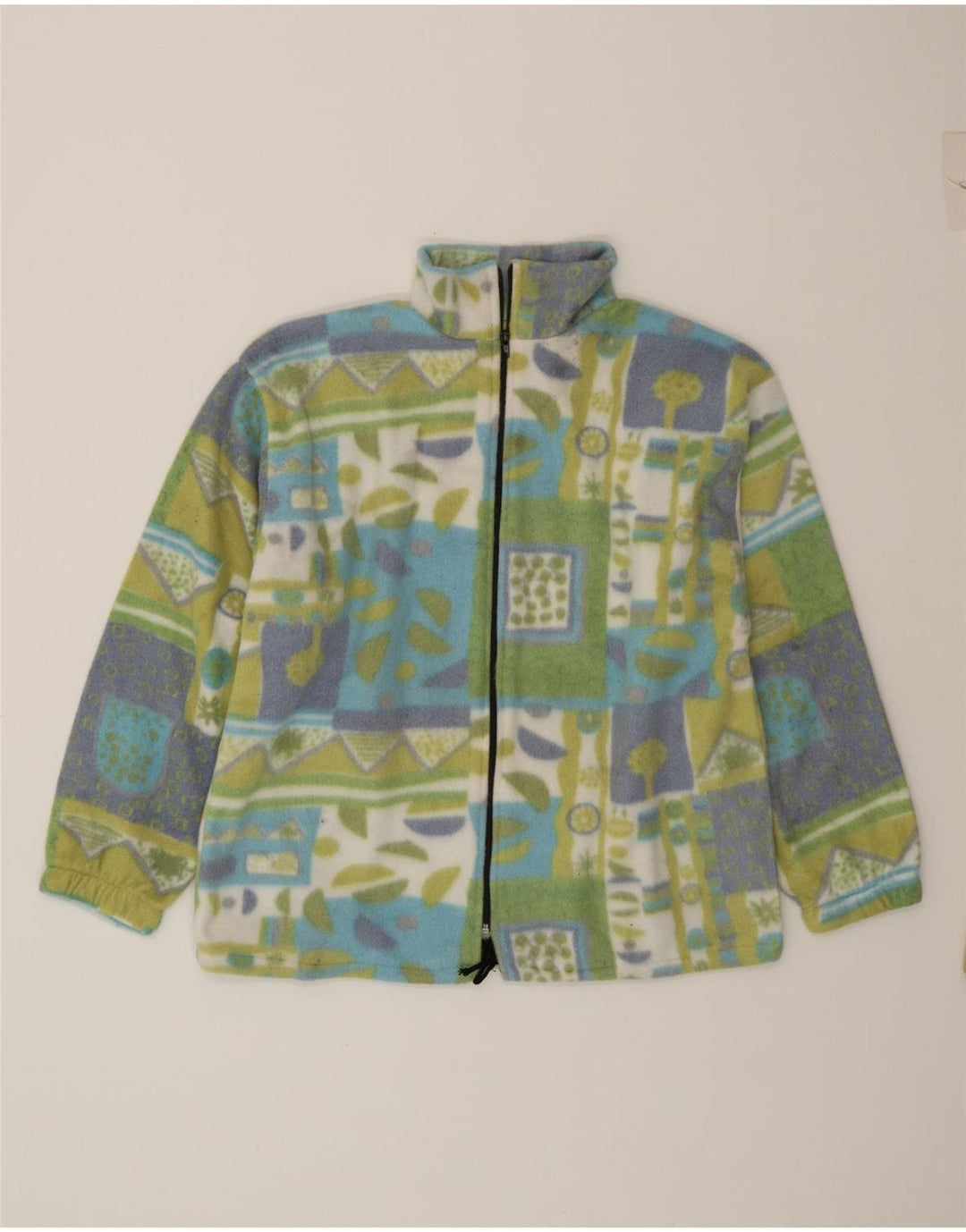 VINTAGE Womens Fleece Jacket UK 16 Large Green Geometric Polyester Modern Vintage Vintage and Second-Hand Vintage from Messina Hembry 