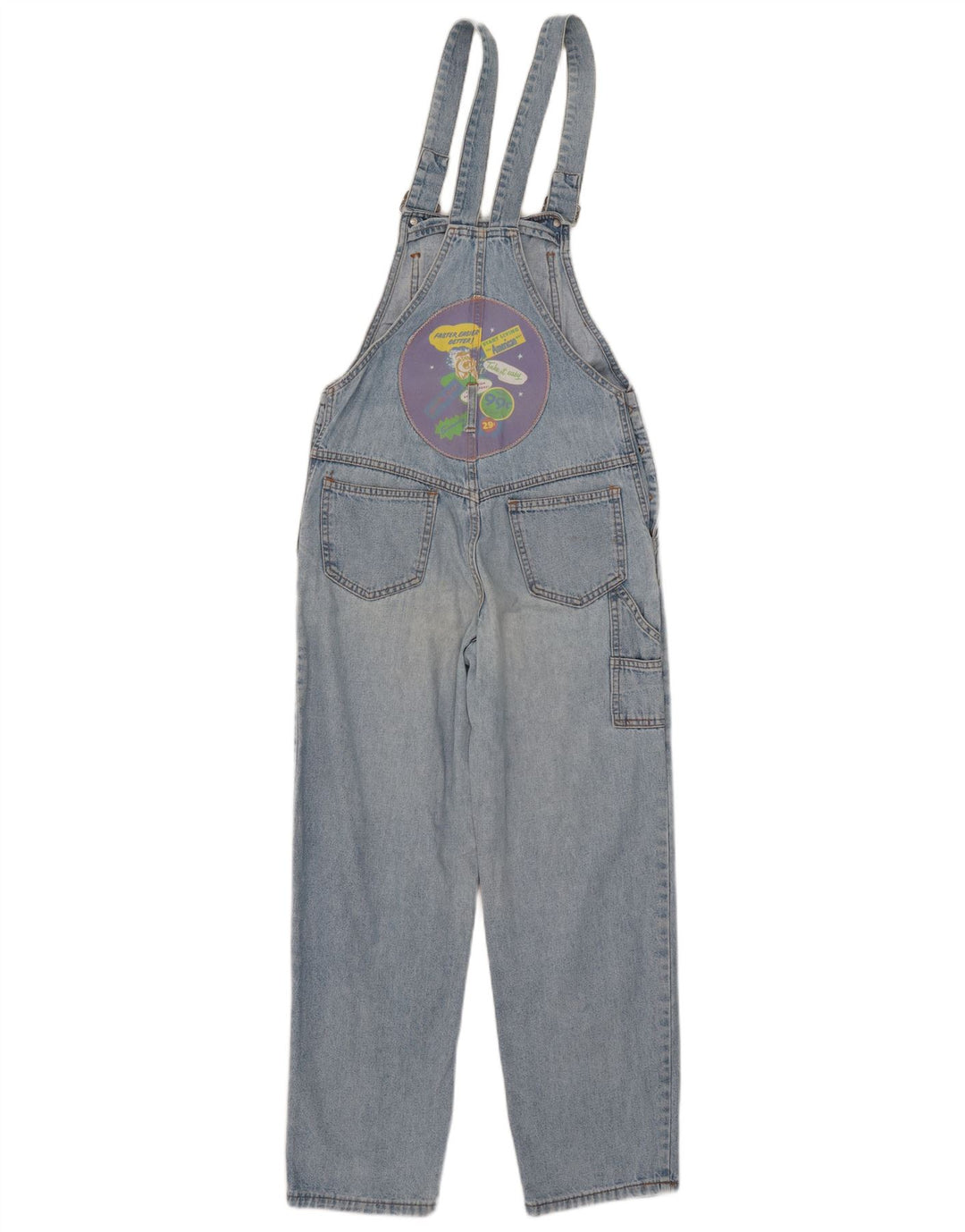 Vintage Kvinders Grafiske Dungaree Lige Jeans EU 38 Medium Blue Bomuld