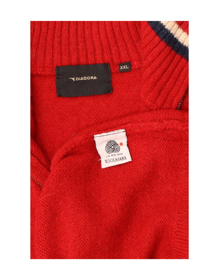 Diadora Herre Zip Neck Jumper Sweater 2XL Rød Colourblock Uld