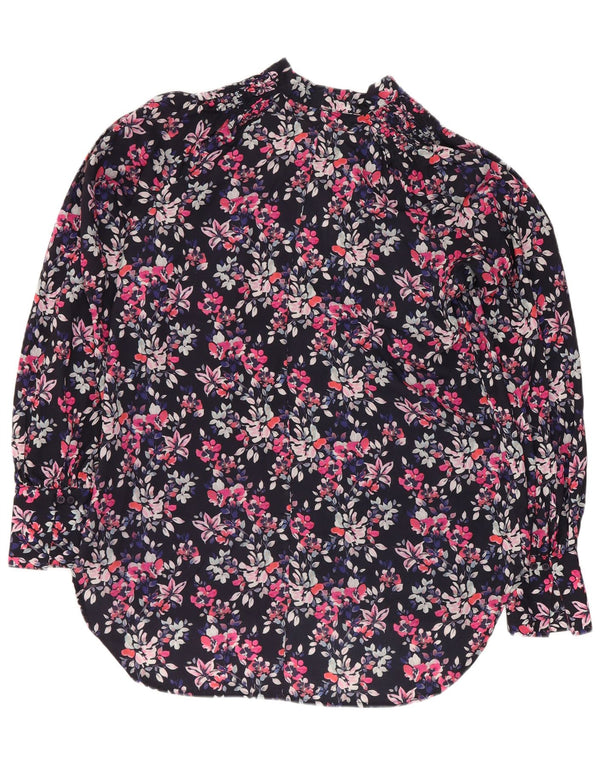 French Connection Dame Asymmetrisk Bluse Top UK 8 Small Navy Blue Floral