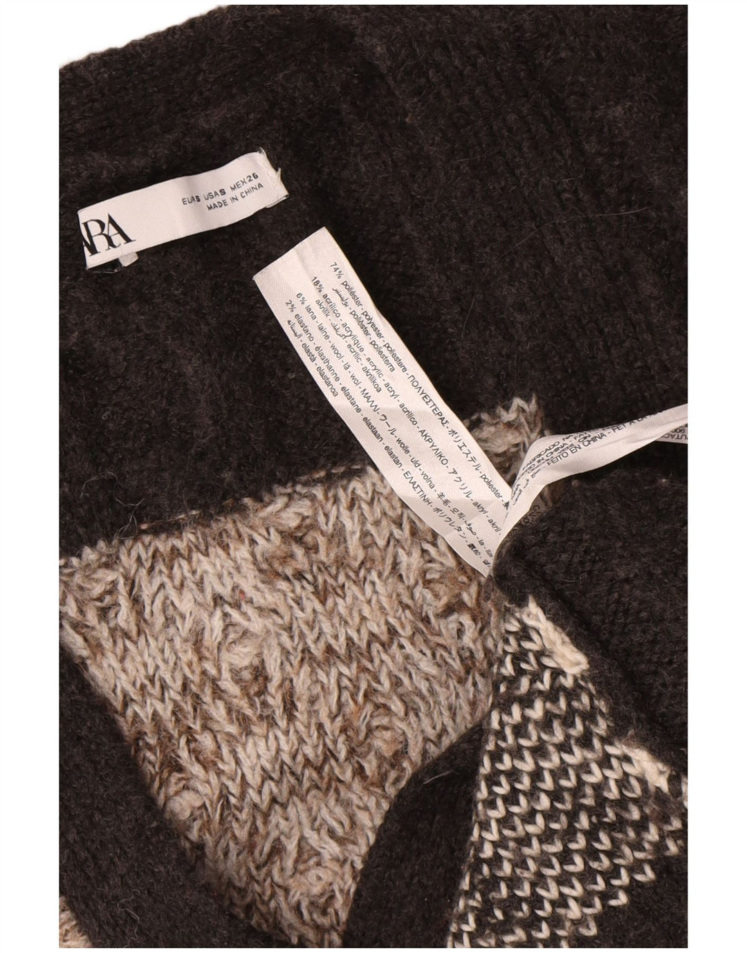 Zara oversized cardigan sweater til kvinder UK 10 Small Brown Patchwork