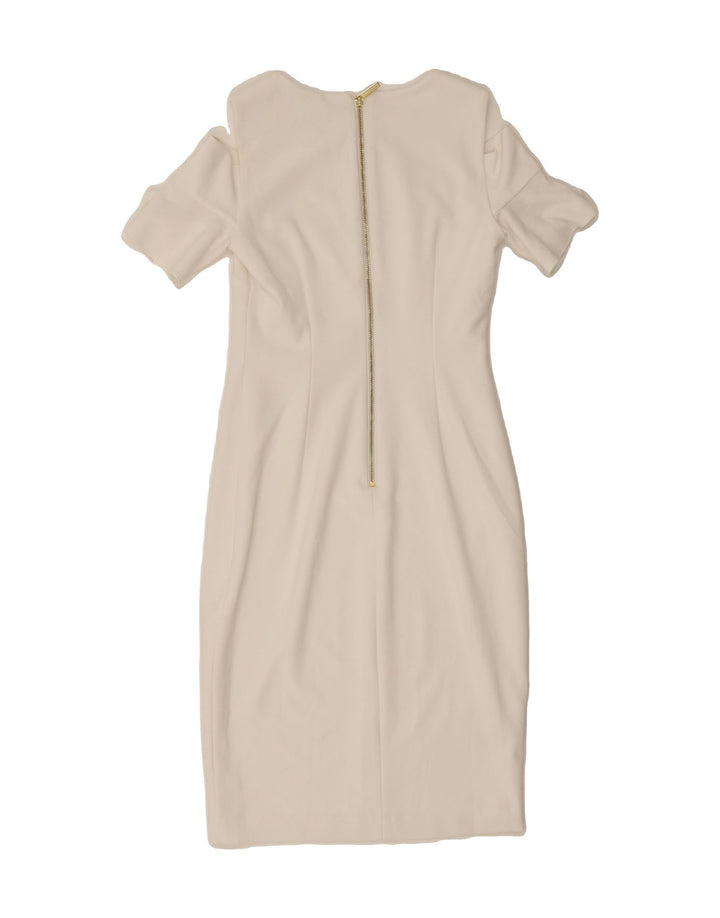 CALVIN KLEIN Womens Off Shoulder Bodycon Dress US 2 XS White Polyester Vintage Calvin Klein and Second-Hand Calvin Klein from Messina Hembry 