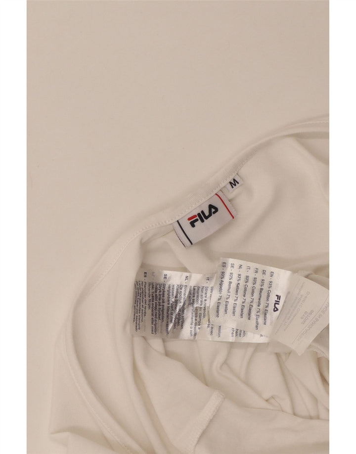 Fila Dame Grafisk Langærmet Bodysuit UK 12 Medium Off White Bomuld