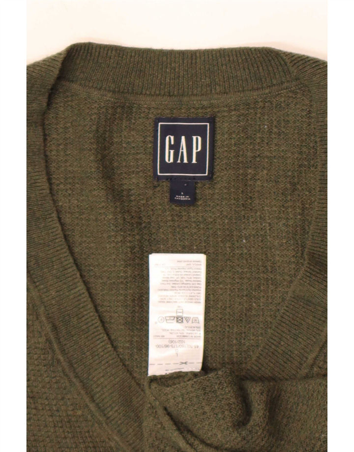 Gap Dame V-hals Jumper Sweater UK 16 Stor Khaki Nylon