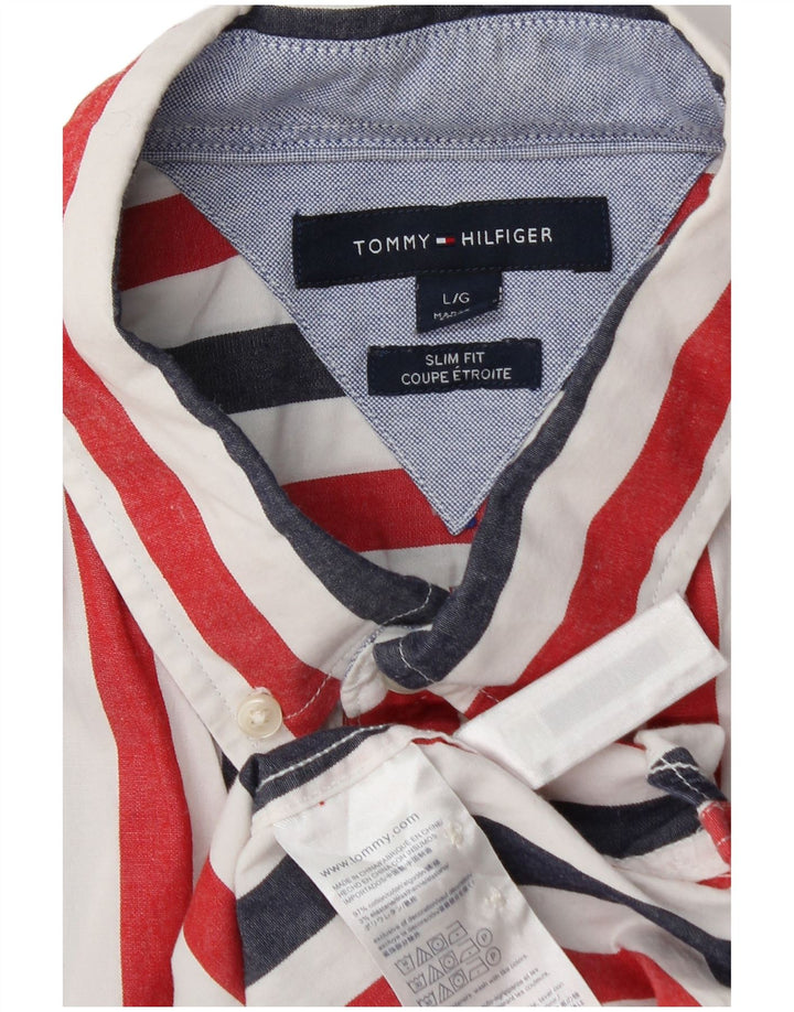 Tommy Hilfiger Herre Slim Fit skjorte Stor flerfarvet nålestribet bomuld