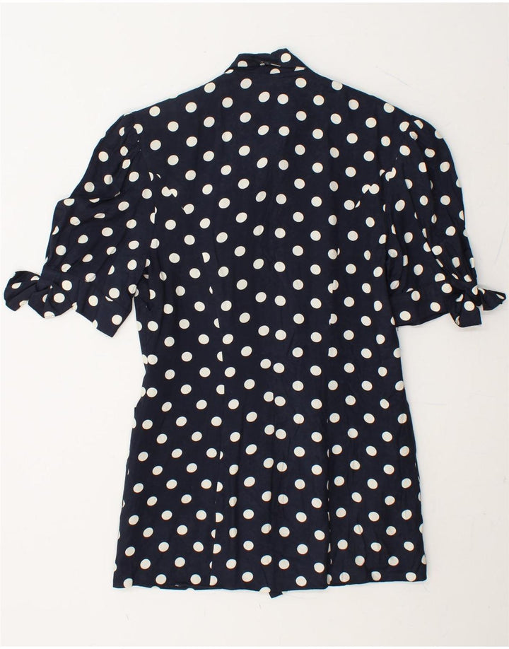 VINTAGE Womens Short Sleeve Blazer Jacket UK 10 Small Navy Blue Polka Dot Vintage Vintage and Second-Hand Vintage from Messina Hembry 