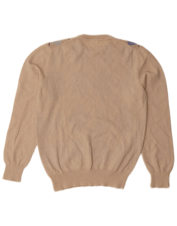 Vintage Womens Crew Neck Jumper Sweater UK 8 Small Beige Argyle/Diamond