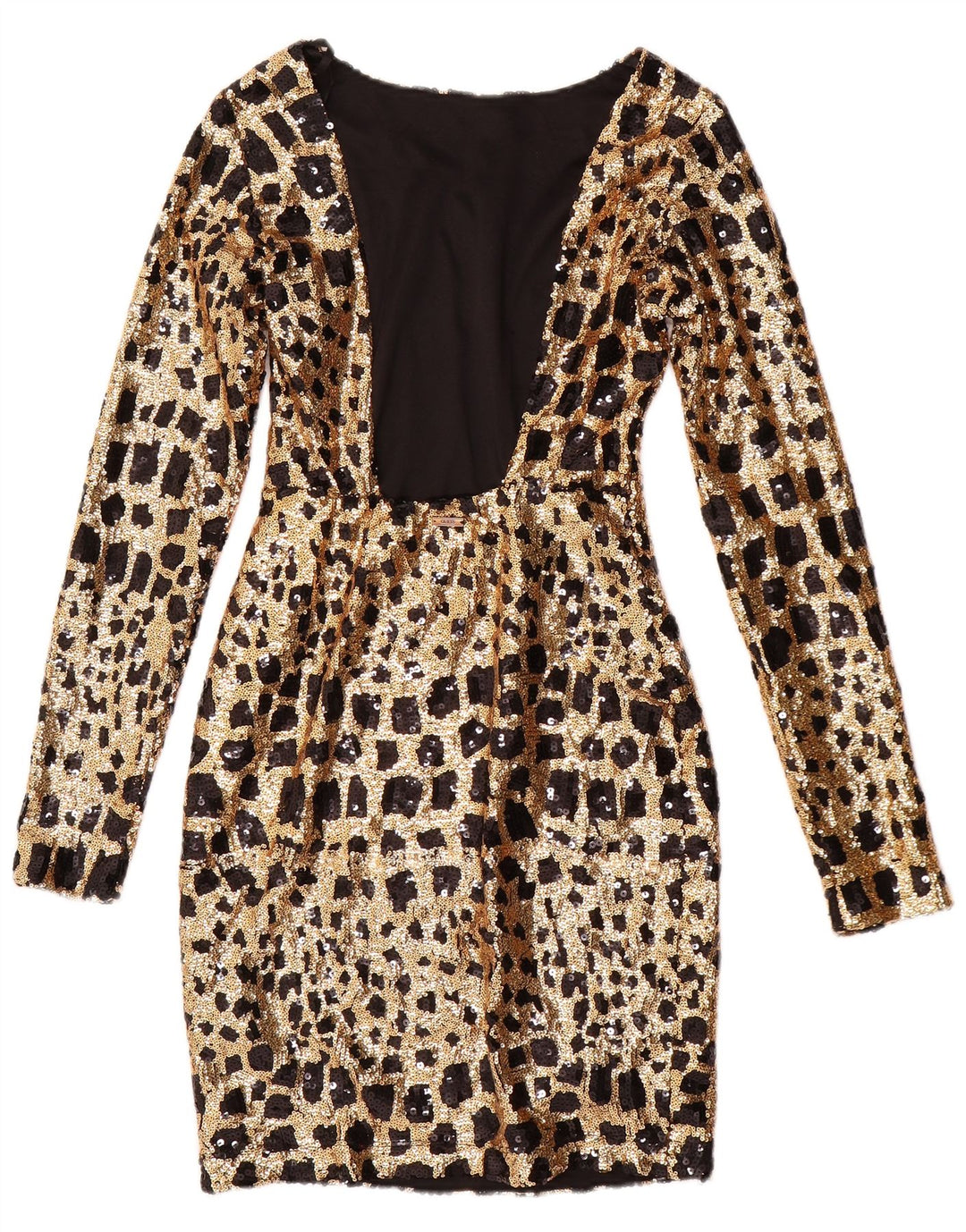 GUESS Dame Langærmet Pailletter Bodycon Kjole UK 6 XS Guld Geometrisk
