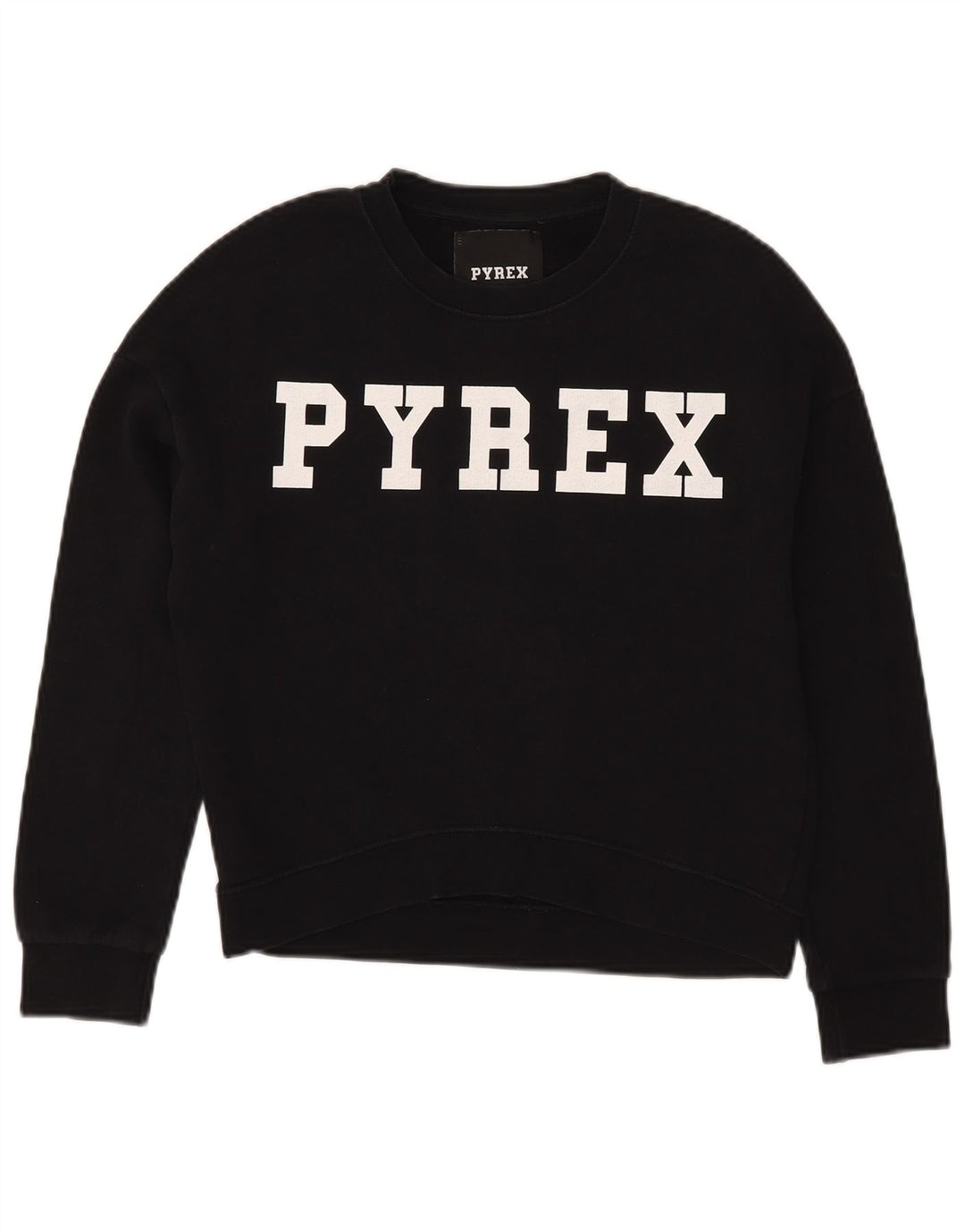 Pyrex Womens Oversized Crop Graphic Sweatshirt Jumper UK 6 XS Sort bomuld