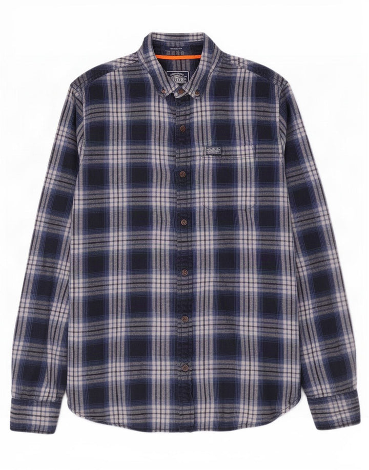 Superdry Herre ternet normal pasform flannelskjorte Medium marineblå ternet