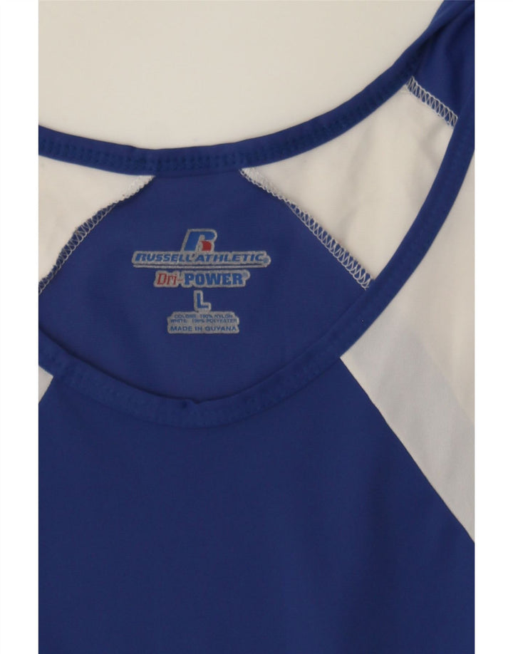 RUSSELL ATHLETIC Mens Paechtree Ridge Graphic Vest Top Large Blue Vintage Russell Athletic and Second-Hand Russell Athletic from Messina Hembry 