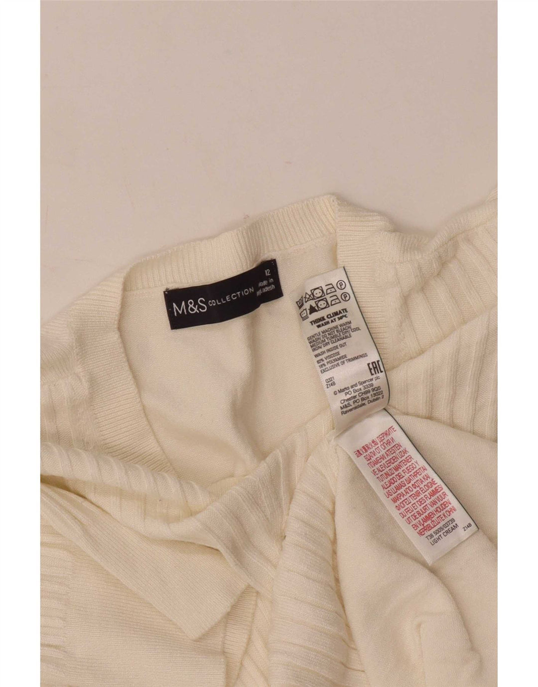 Marks & Spencer T-shirt top til kvinder UK 12 Medium Off White Viscose