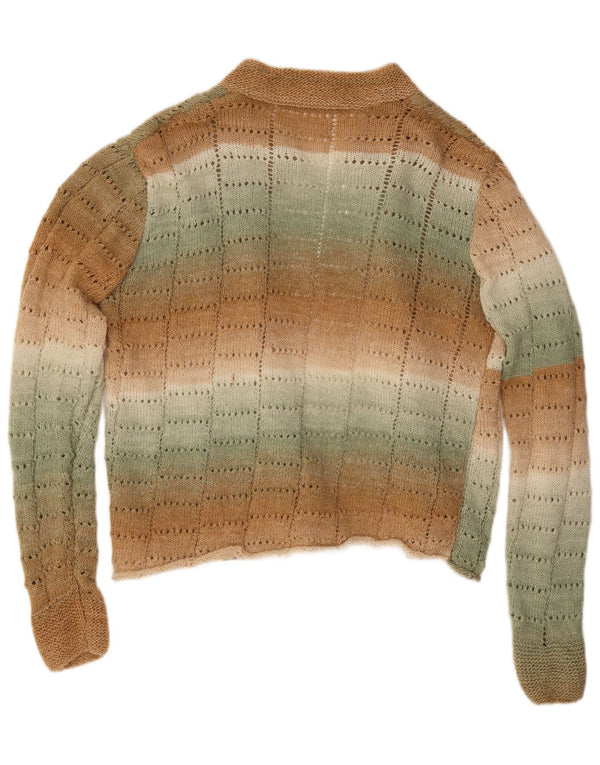Vintage Dame Open Cardigan Sweater UK 18 XL Brun Stribet