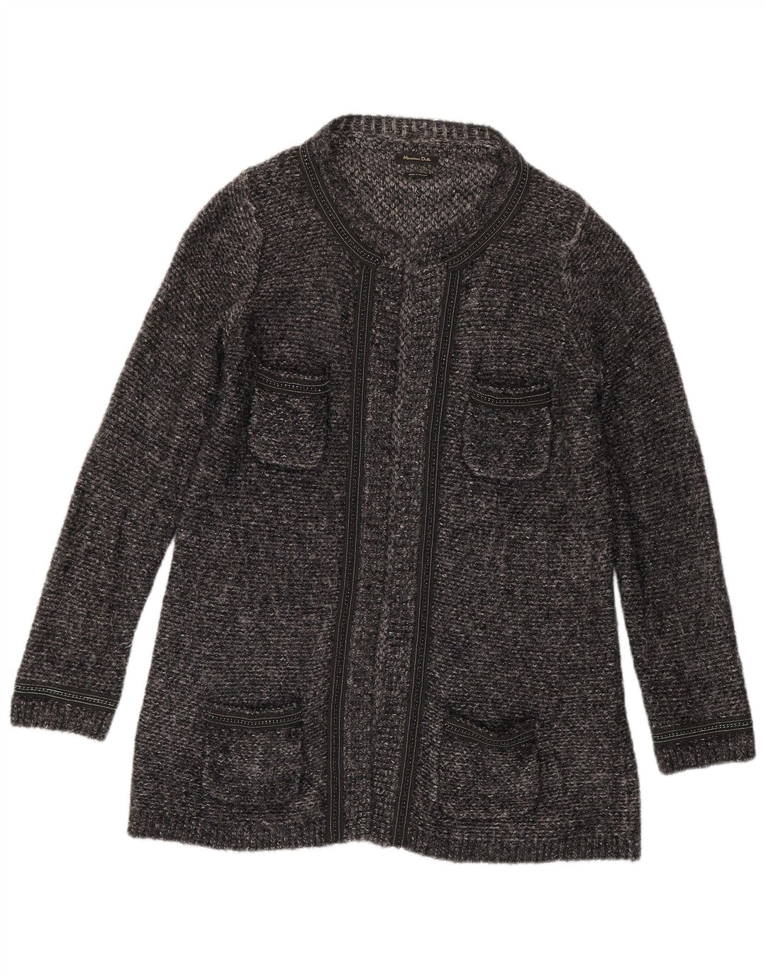 Massimo Dutti Dame Longline Cardigan Sweater UK 14 Medium Grey Flecked