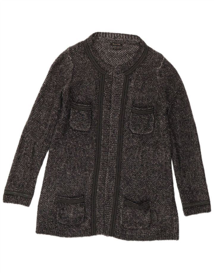 Massimo Dutti Dame Longline Cardigan Sweater UK 14 Medium Grey Flecked